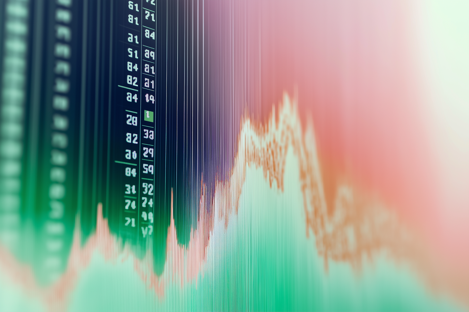 A close-up of a glowing financial chart