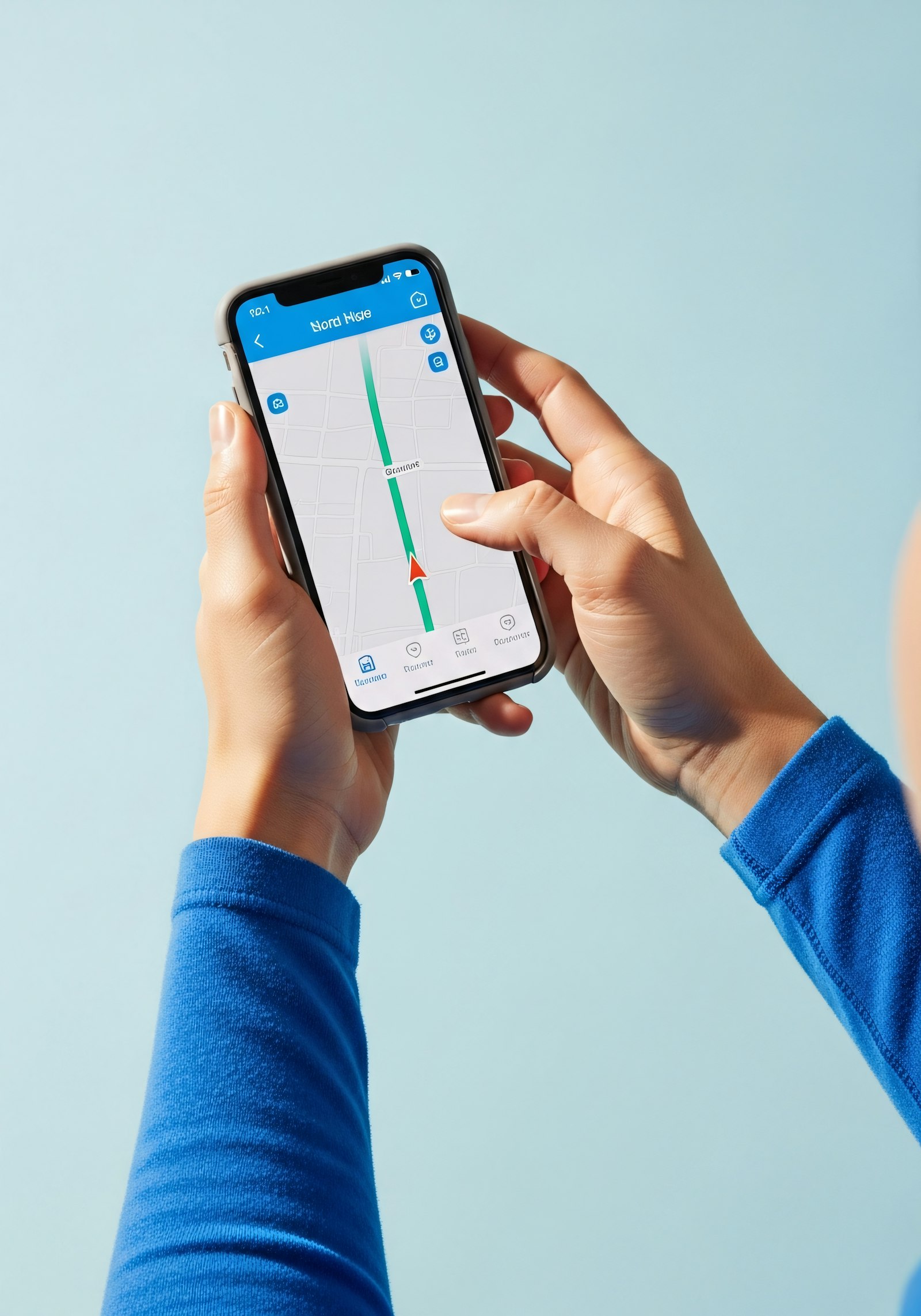 Hands holding a smartphone showing an app screen